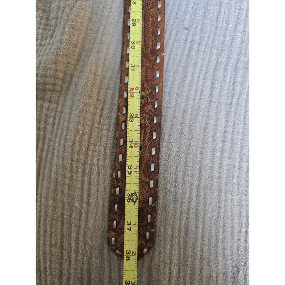 vintage TOOLED buckle belt LACED handcrafted 40 tapered ACORNS leather WESTERN